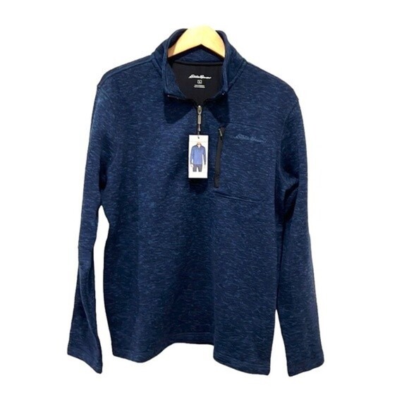 Eddie Bauer blue sweater fleece 1/4 zip size Large NWT - Picture 1 of 8